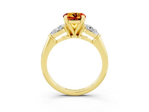 Yellow gold Three-Stone Round Cut Citrine Ring with Pear Side Stones and Four-Prong Setting_3