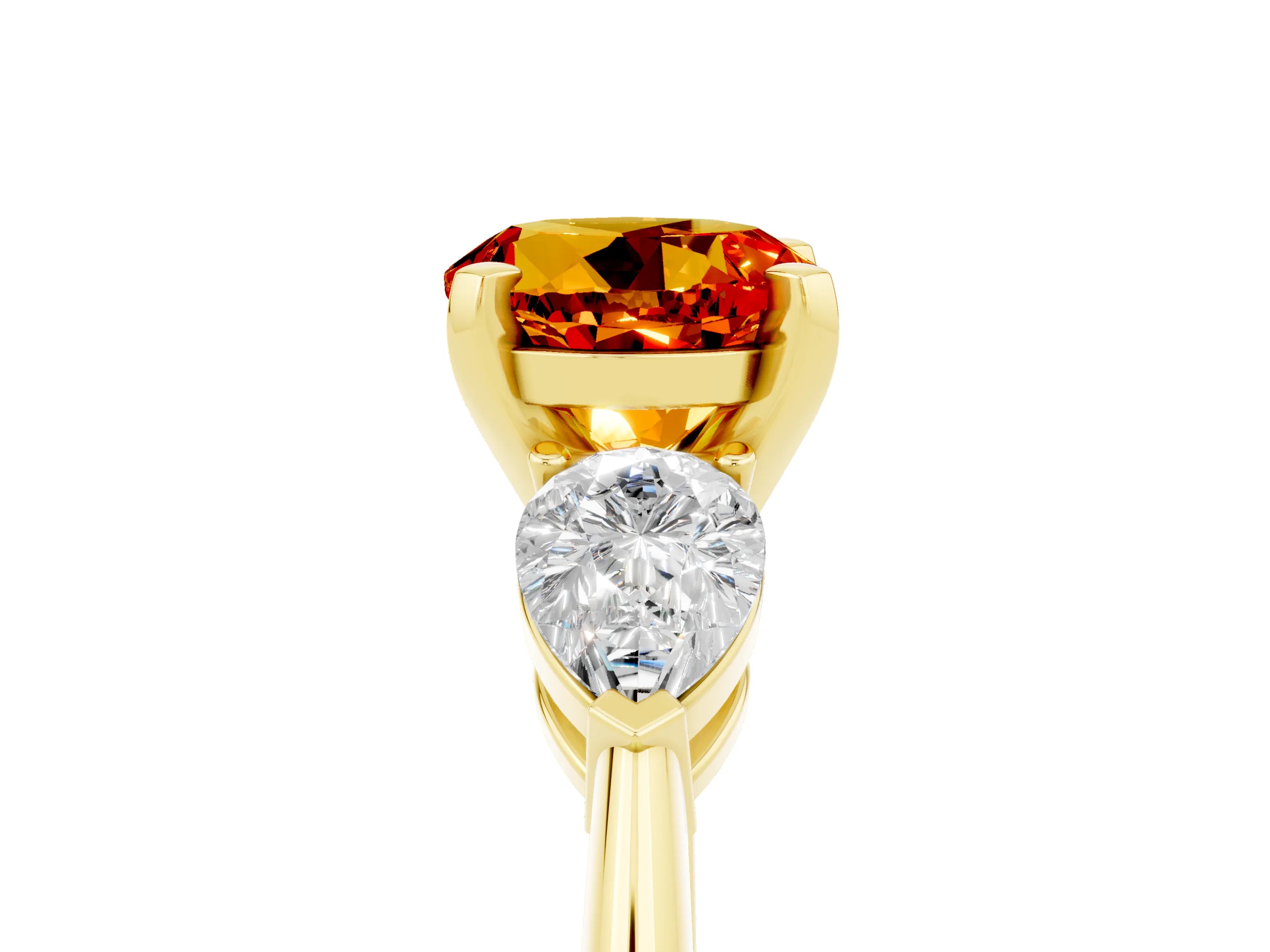 Yellow gold Three-Stone Round Cut Citrine Ring with Pear Side Stones and Four-Prong Setting_5