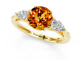 Yellow gold Three-Stone Round Cut Citrine Ring with Pear  Side Stones in Four-Prong Setting_13