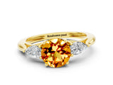 Yellow gold Three-Stone Round Cut Citrine Ring with Pear  Side Stones in Four-Prong Setting_30
