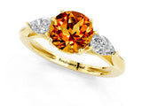 Yellow gold Three-Stone Round Cut Citrine Ring with Pear  Side Stones in Four-Prong Setting_31