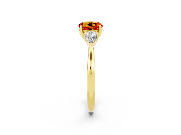 Yellow gold Three-Stone Round Cut Citrine Ring with Pear  Side Stones in Four-Prong Setting