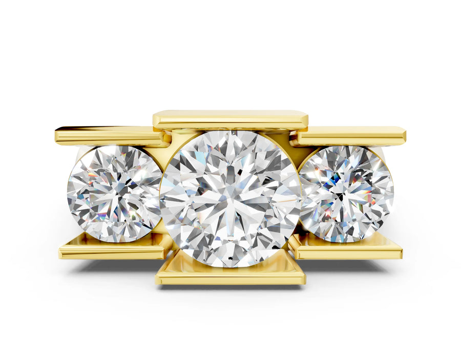 Yellow gold Three Stone Round Cut Cut Channel Set Diamond Ring