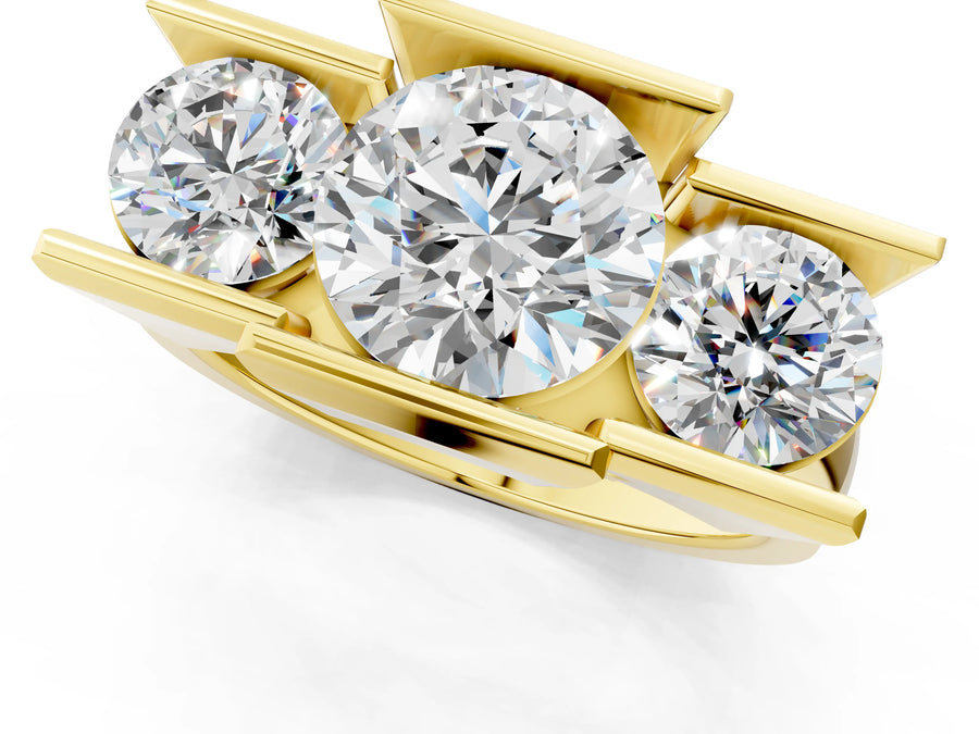 Yellow gold Three Stone Round Cut Cut Channel Set Diamond Ring
