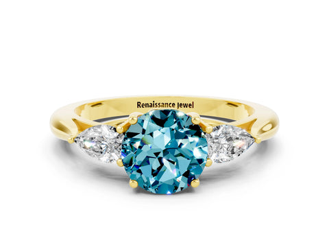 Yellow gold Three-Stone Round Cut Cut Diamond Ring with Pear Side Stones in Four-Prong Setting_10