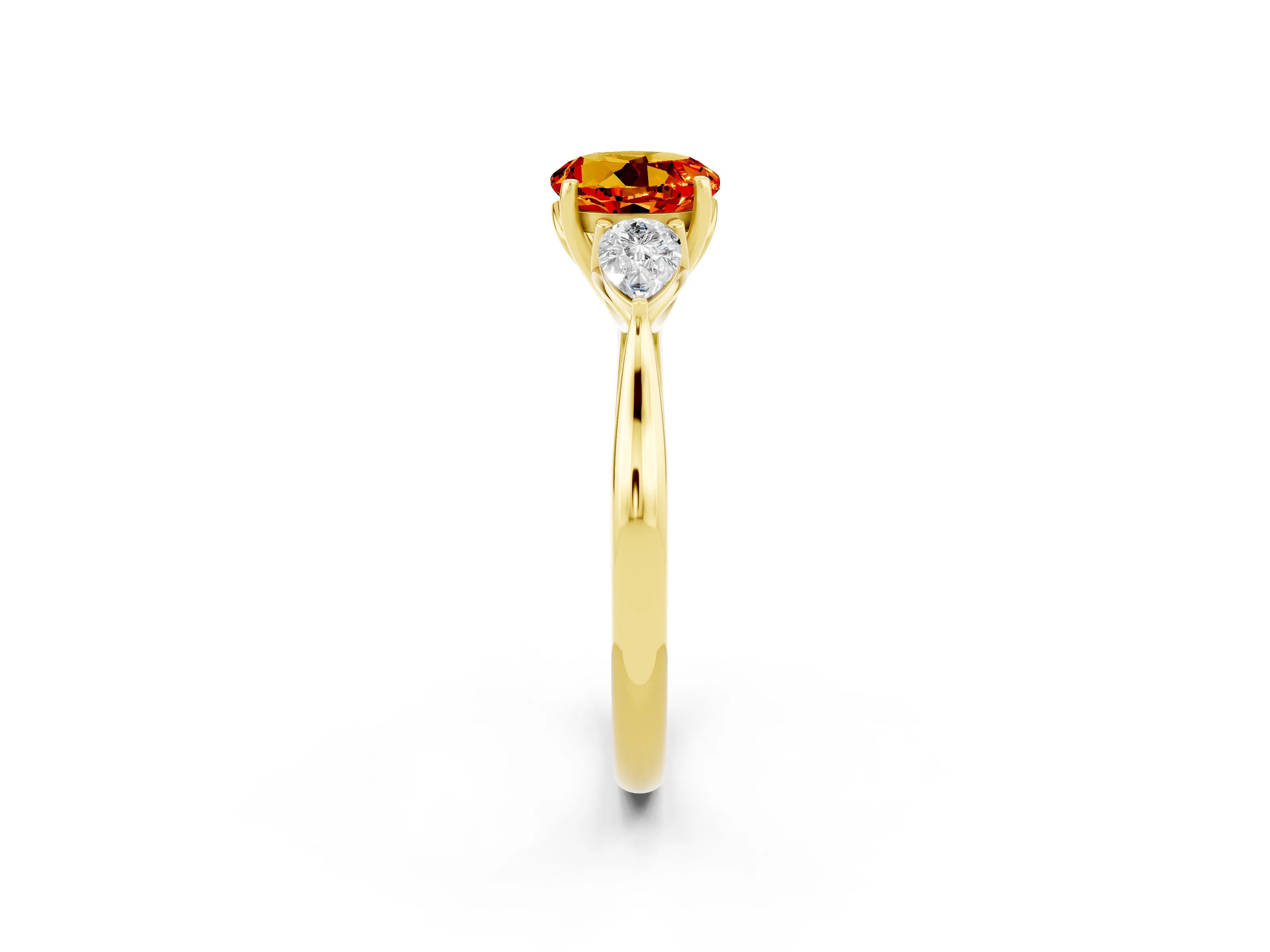 Yellow gold Three-Stone Round Cut Cut Diamond Ring with Pear Side Stones in Four-Prong Setting_14