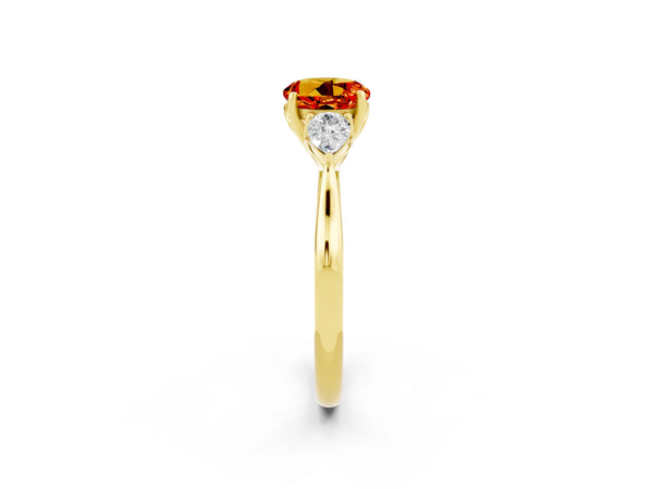 Yellow gold Three-Stone Round Cut Citrine Ring with Pear  Side Stones in Four-Prong Setting