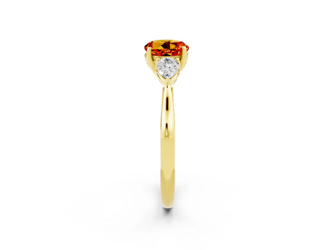Yellow gold Three-Stone Round Cut Cut Diamond Ring with Pear Side Stones in Four-Prong Setting_14
