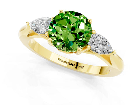 Yellow gold Three-Stone Round Cut Cut Diamond Ring with Pear Side Stones in Four-Prong Setting_1