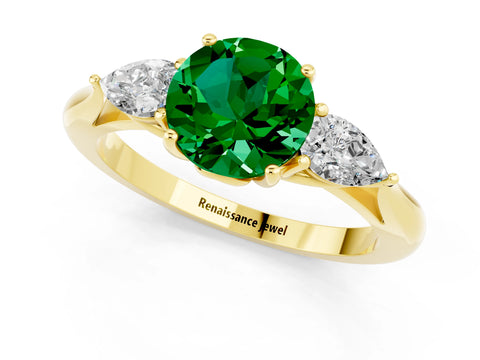 Yellow gold Three-Stone Round Cut Cut Diamond Ring with Pear Side Stones in Four-Prong Setting_1