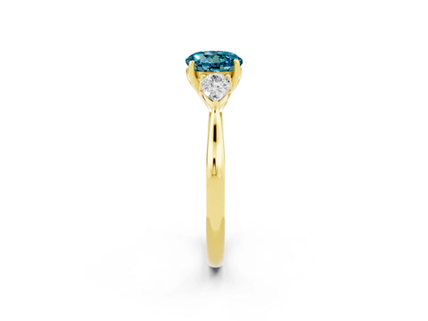 Yellow gold Three-Stone Round Cut Cut Diamond Ring with Pear Side Stones in Four-Prong Setting_24