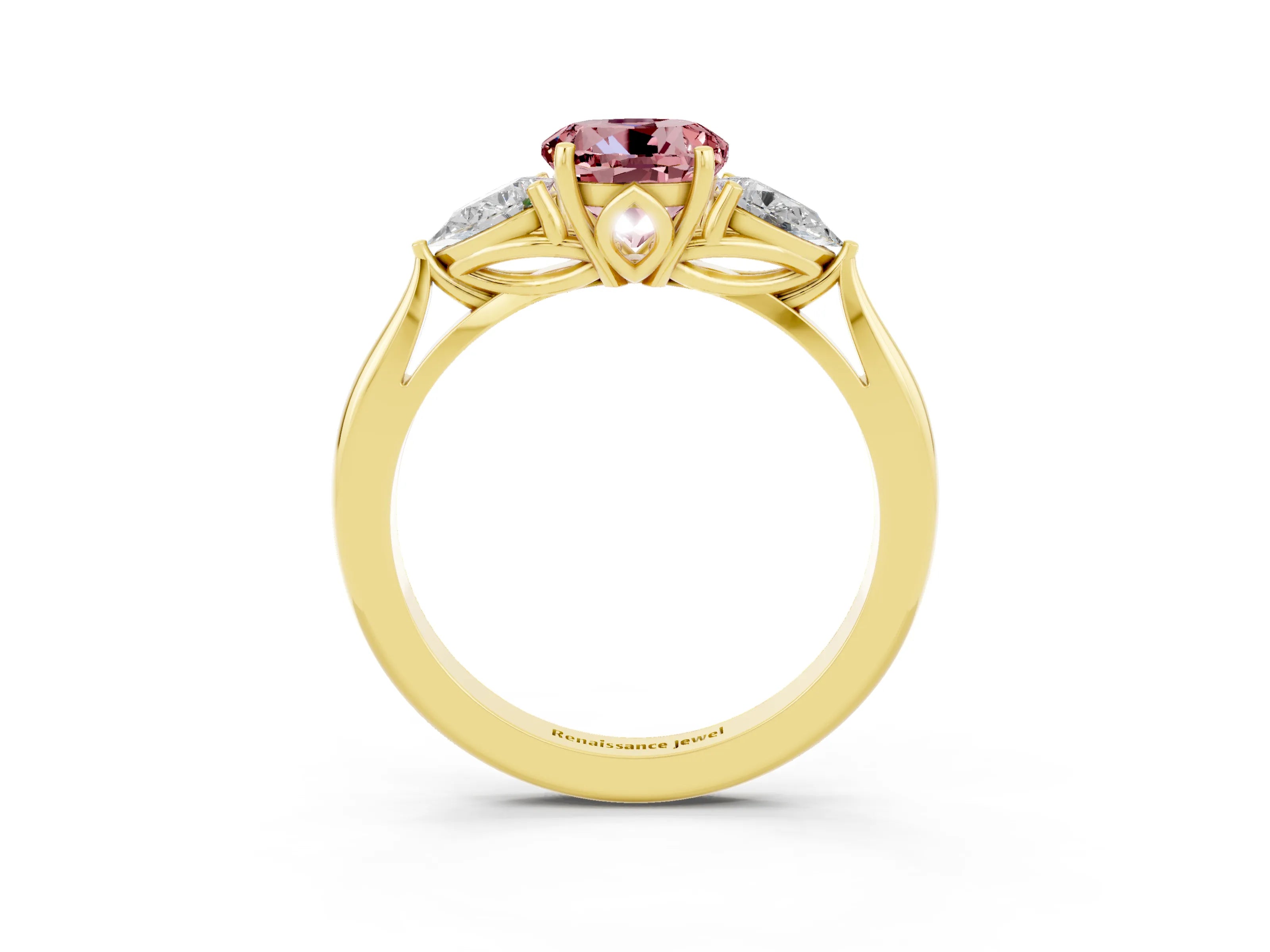 Yellow gold Three-Stone Round Cut Cut Diamond Ring with Pear Side Stones in Four-Prong Setting_25
