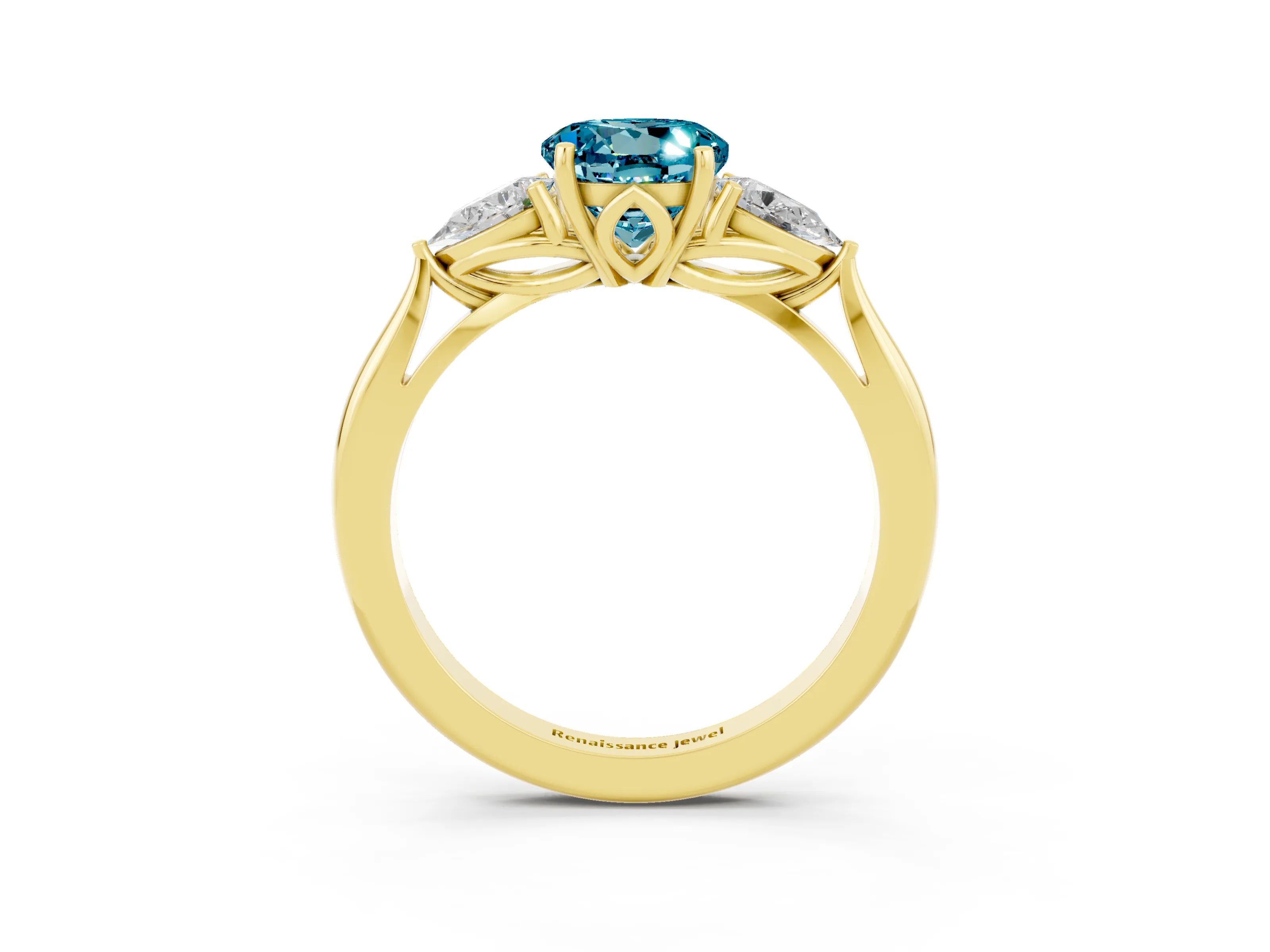 Yellow gold Three-Stone Round Cut Cut Diamond Ring with Pear Side Stones in Four-Prong Setting_25
