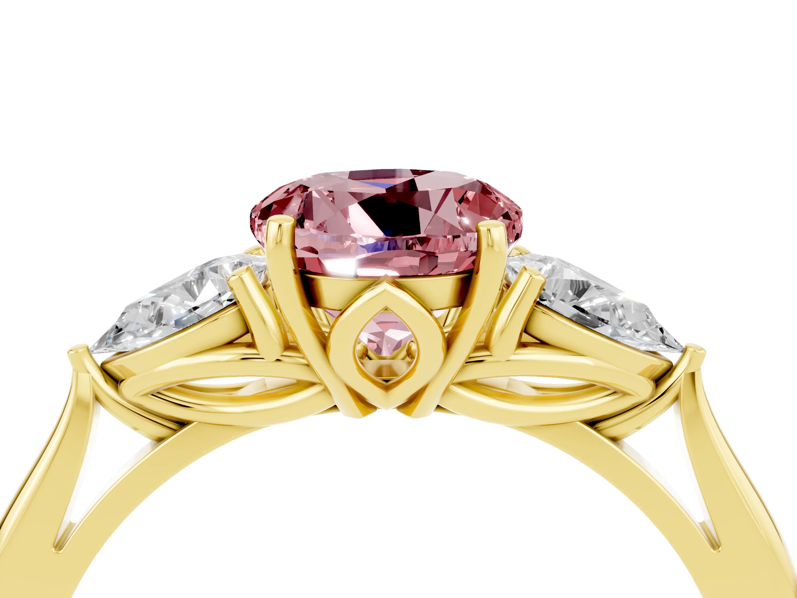 Yellow gold Three-Stone Round Cut Cut Diamond Ring with Pear Side Stones in Four-Prong Setting_26
