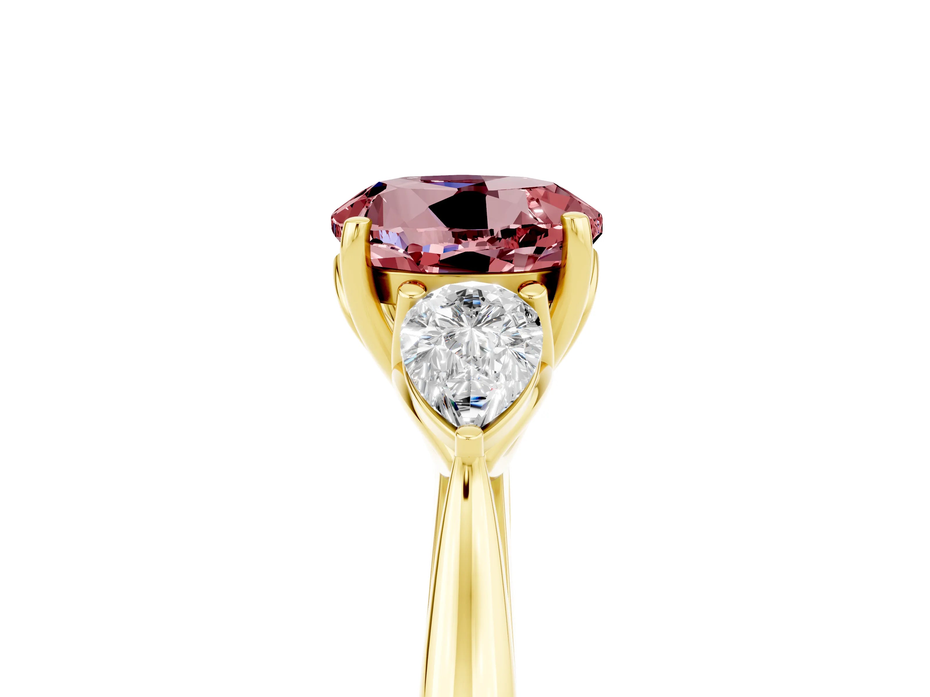 Yellow gold Three-Stone Round Cut Cut Diamond Ring with Pear Side Stones in Four-Prong Setting_27