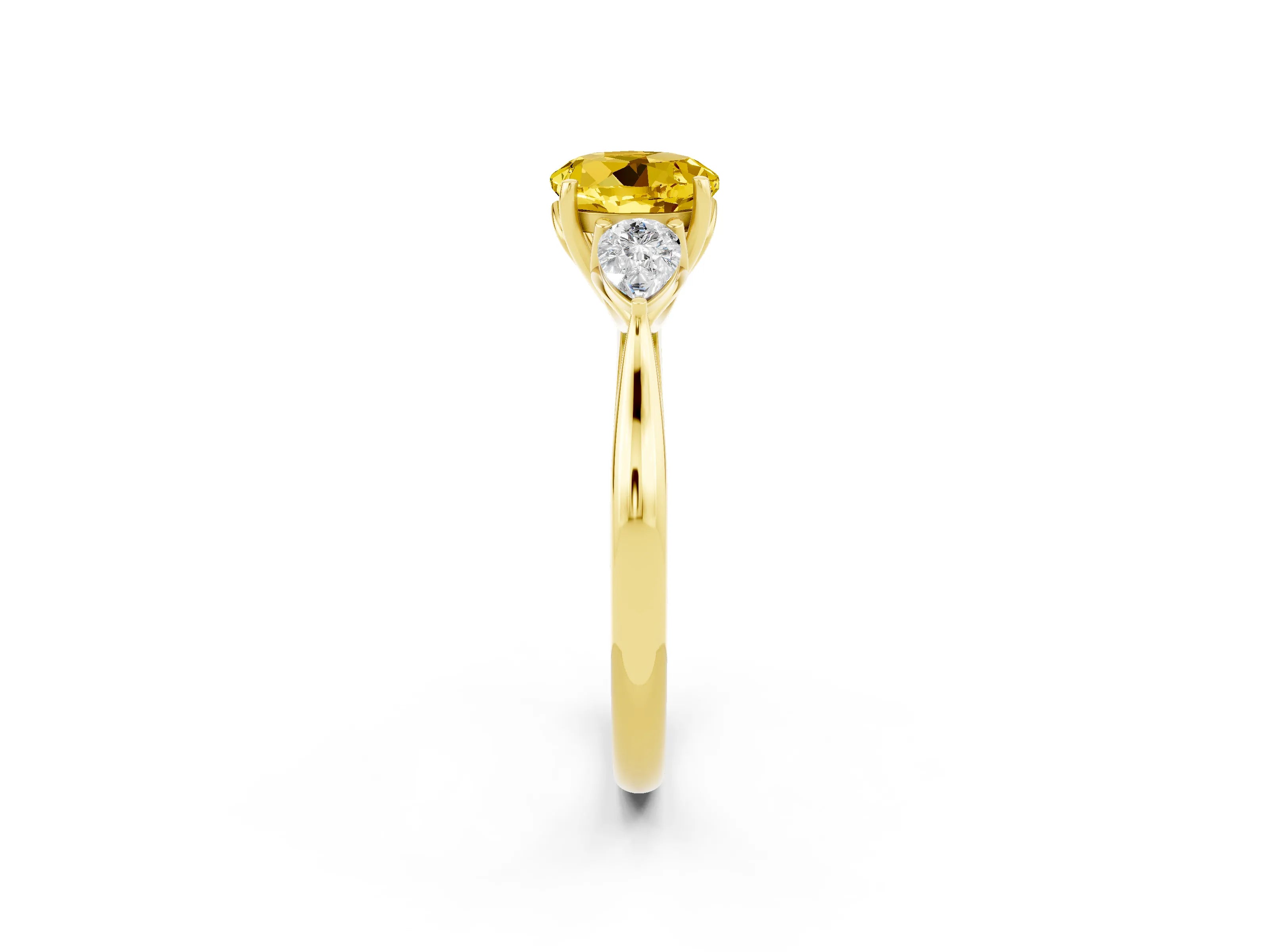 Yellow gold Three-Stone Round Cut Cut Diamond Ring with Pear Side Stones in Four-Prong Setting_2