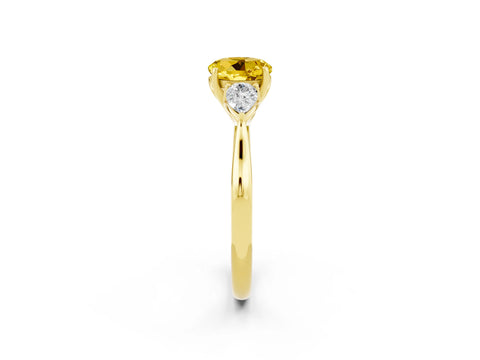 Yellow gold Three-Stone Round Cut Cut Diamond Ring with Pear Side Stones in Four-Prong Setting_2