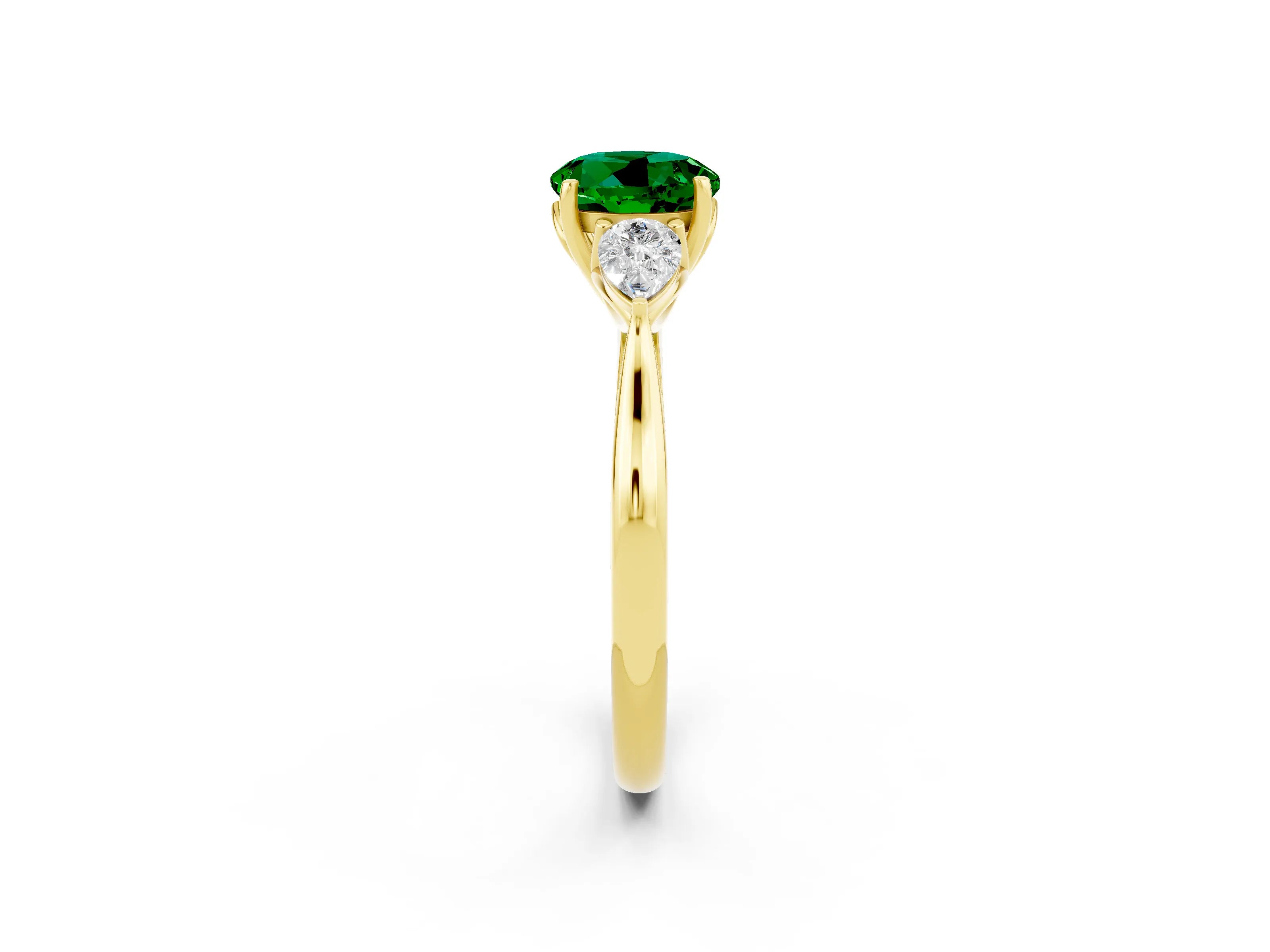 Yellow gold Three-Stone Round Cut Cut Diamond Ring with Pear Side Stones in Four-Prong Setting_2