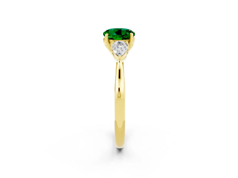 Yellow gold Three-Stone Round Cut Cut Diamond Ring with Pear Side Stones in Four-Prong Setting_2