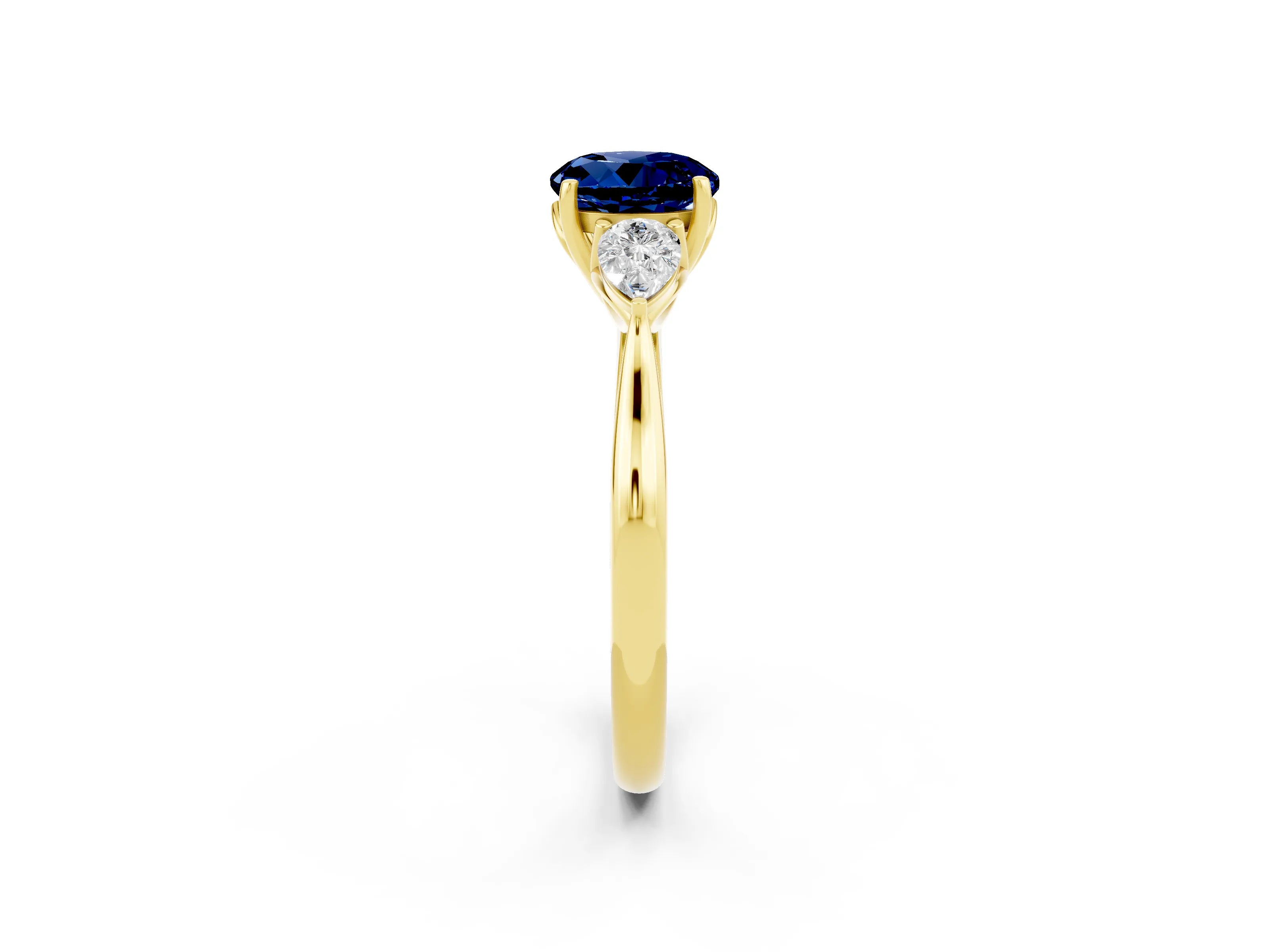 Yellow gold Three-Stone Round Cut Cut Diamond Ring with Pear Side Stones in Four-Prong Setting_2