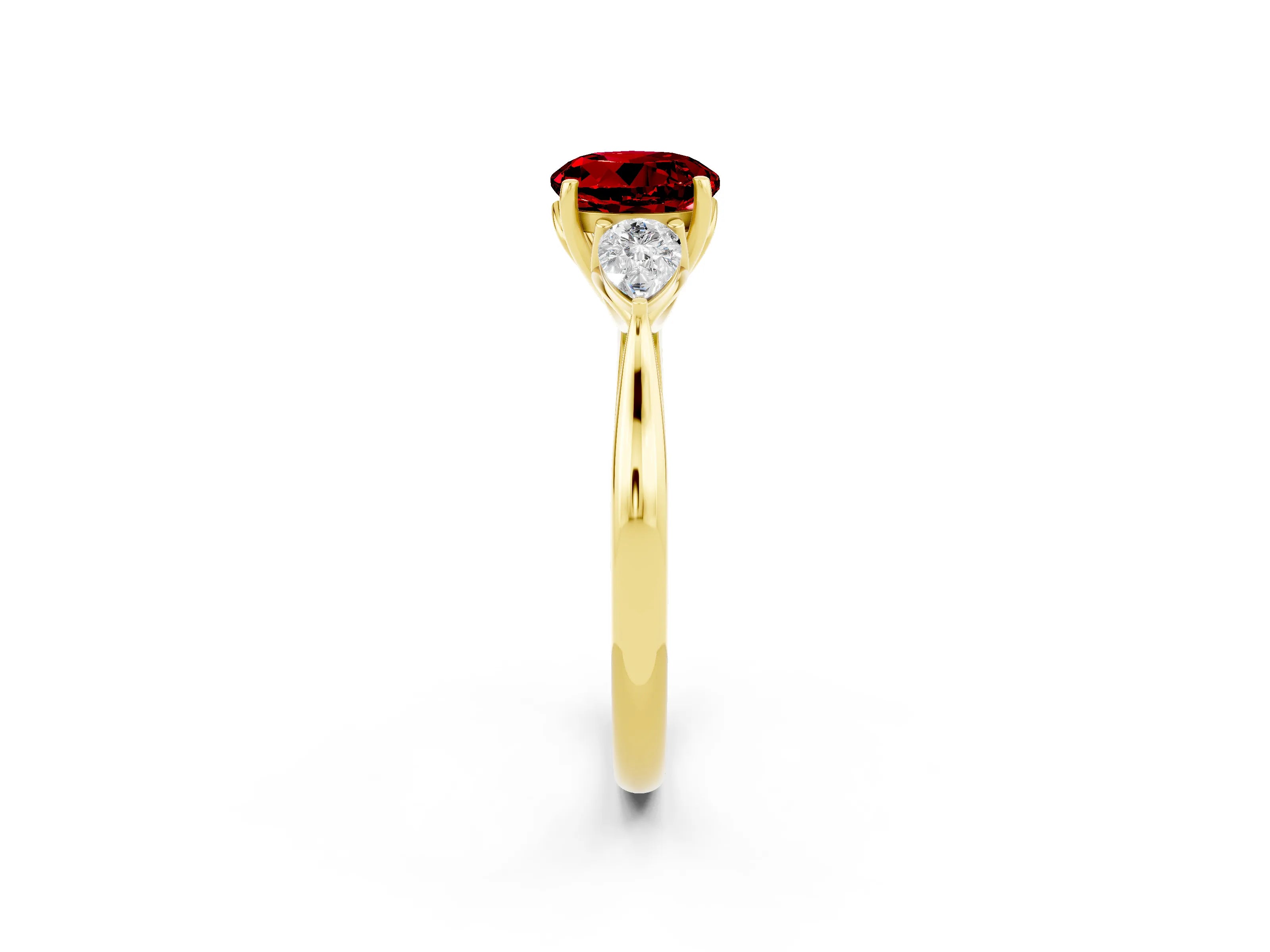 Yellow gold Three-Stone Round Cut Cut Diamond Ring with Pear Side Stones in Four-Prong Setting_2