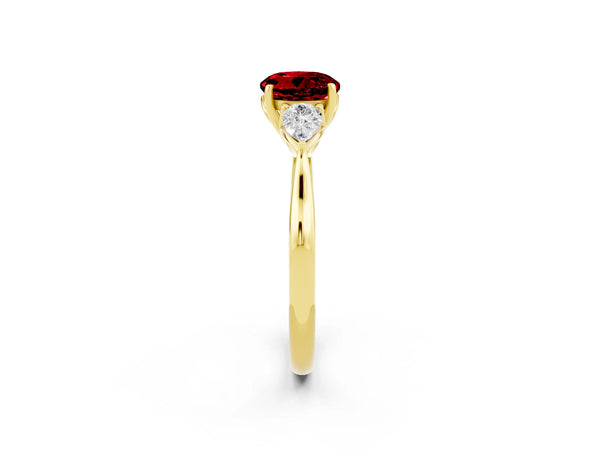Yellow gold Three-Stone Round Cut Cut Diamond Ring with Pear Side Stones in Four-Prong Setting
