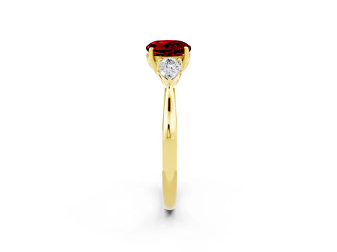 Yellow gold Three-Stone Round Cut Cut Diamond Ring with Pear Side Stones in Four-Prong Setting_2