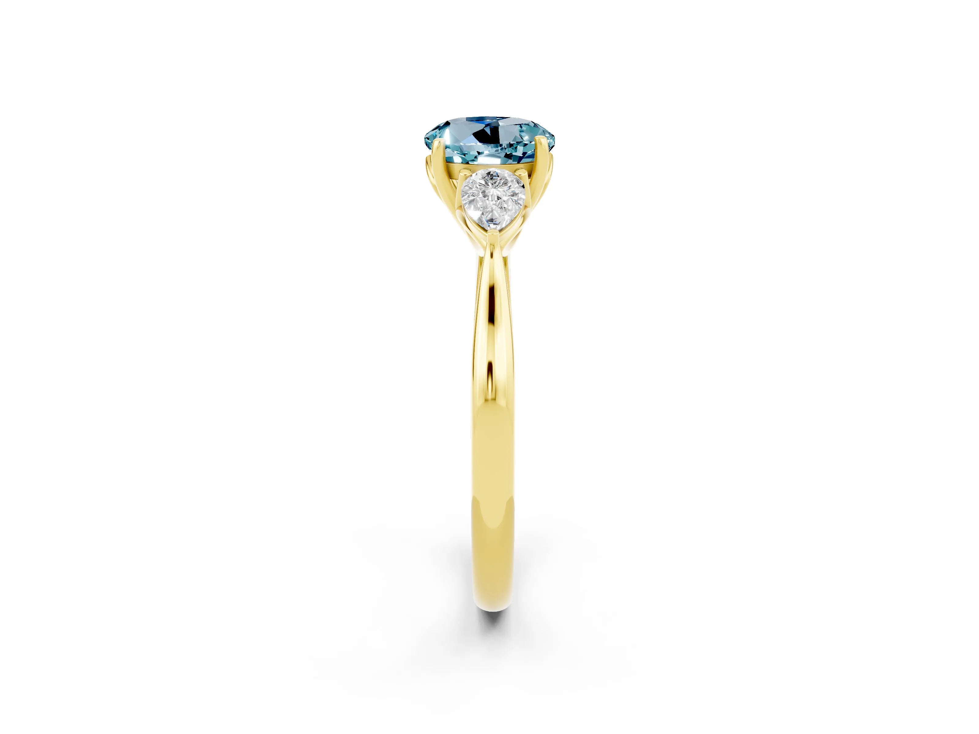 Yellow gold Three-Stone Round Cut Cut Diamond Ring with Pear Side Stones in Four-Prong Setting_2