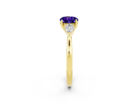Yellow gold Three-Stone Round Cut Cut Diamond Ring with Pear Side Stones in Four-Prong Setting_2