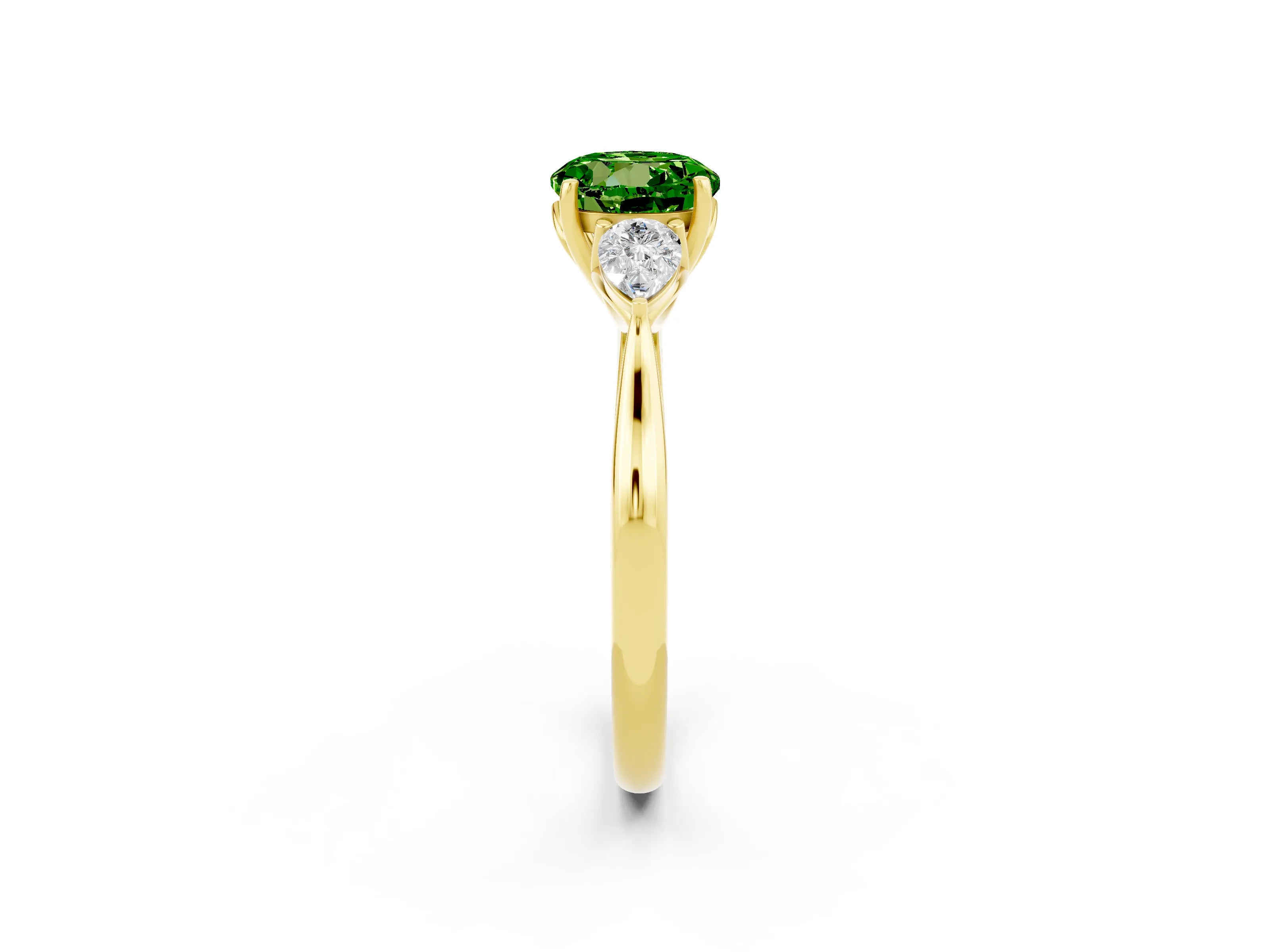 Yellow gold Three-Stone Round Cut Cut Diamond Ring with Pear Side Stones in Four-Prong Setting_2