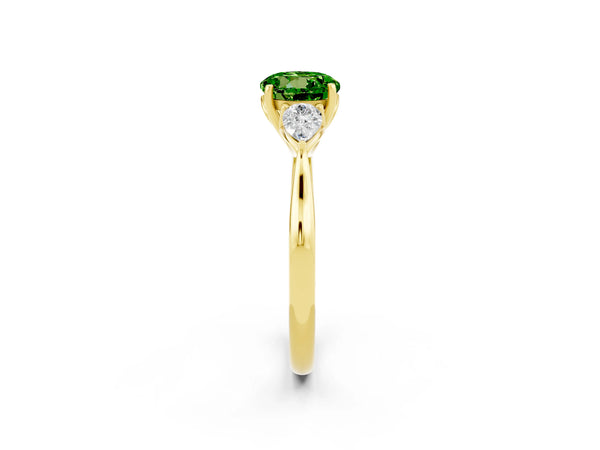 Yellow gold Three-Stone Round Cut Cut Diamond Ring with Pear Side Stones in Four-Prong Setting