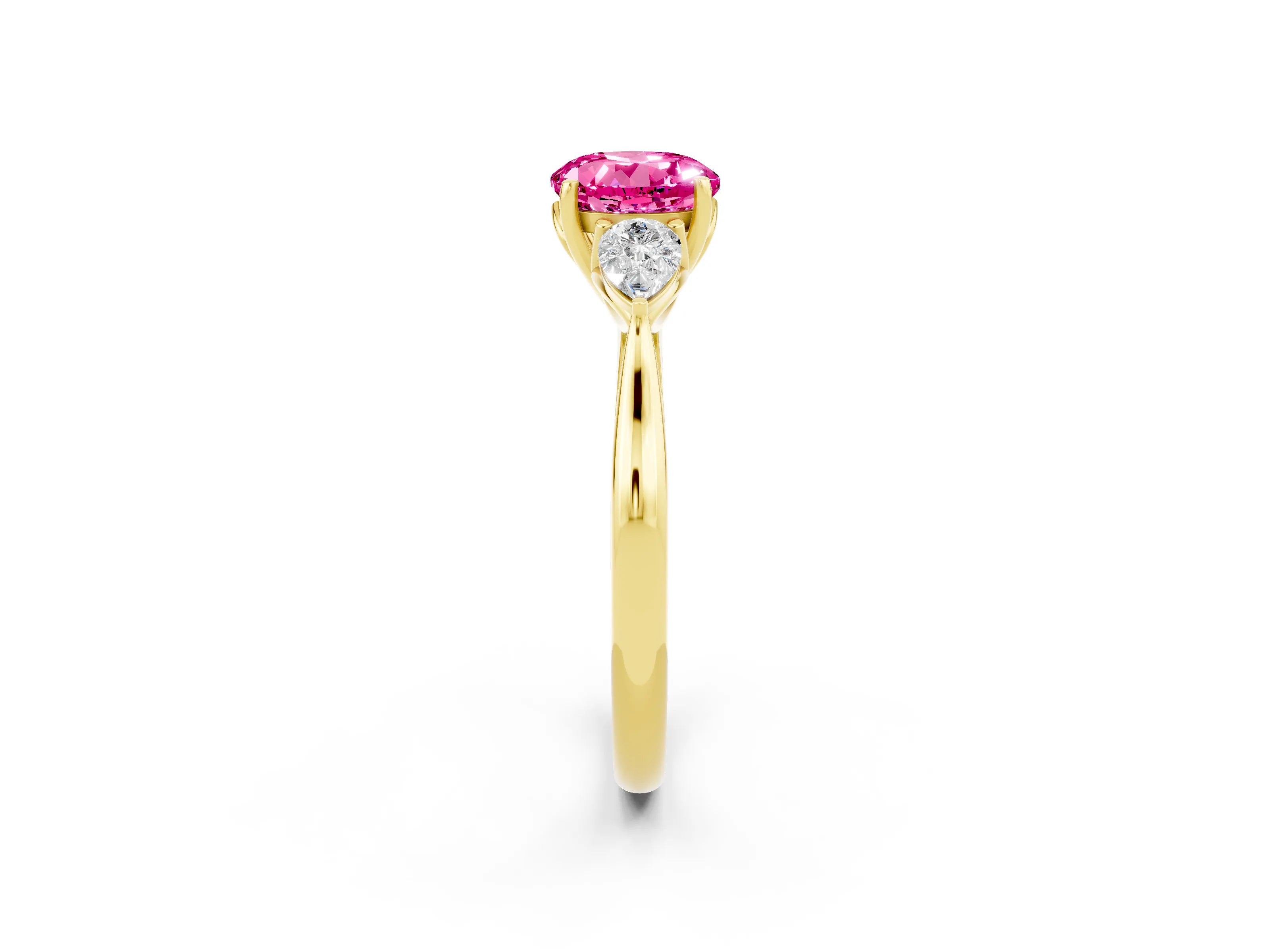 Yellow gold Three-Stone Round Cut Cut Diamond Ring with Pear Side Stones in Four-Prong Setting_2