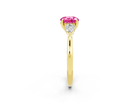 Yellow gold Three-Stone Round Cut Cut Diamond Ring with Pear Side Stones in Four-Prong Setting_2