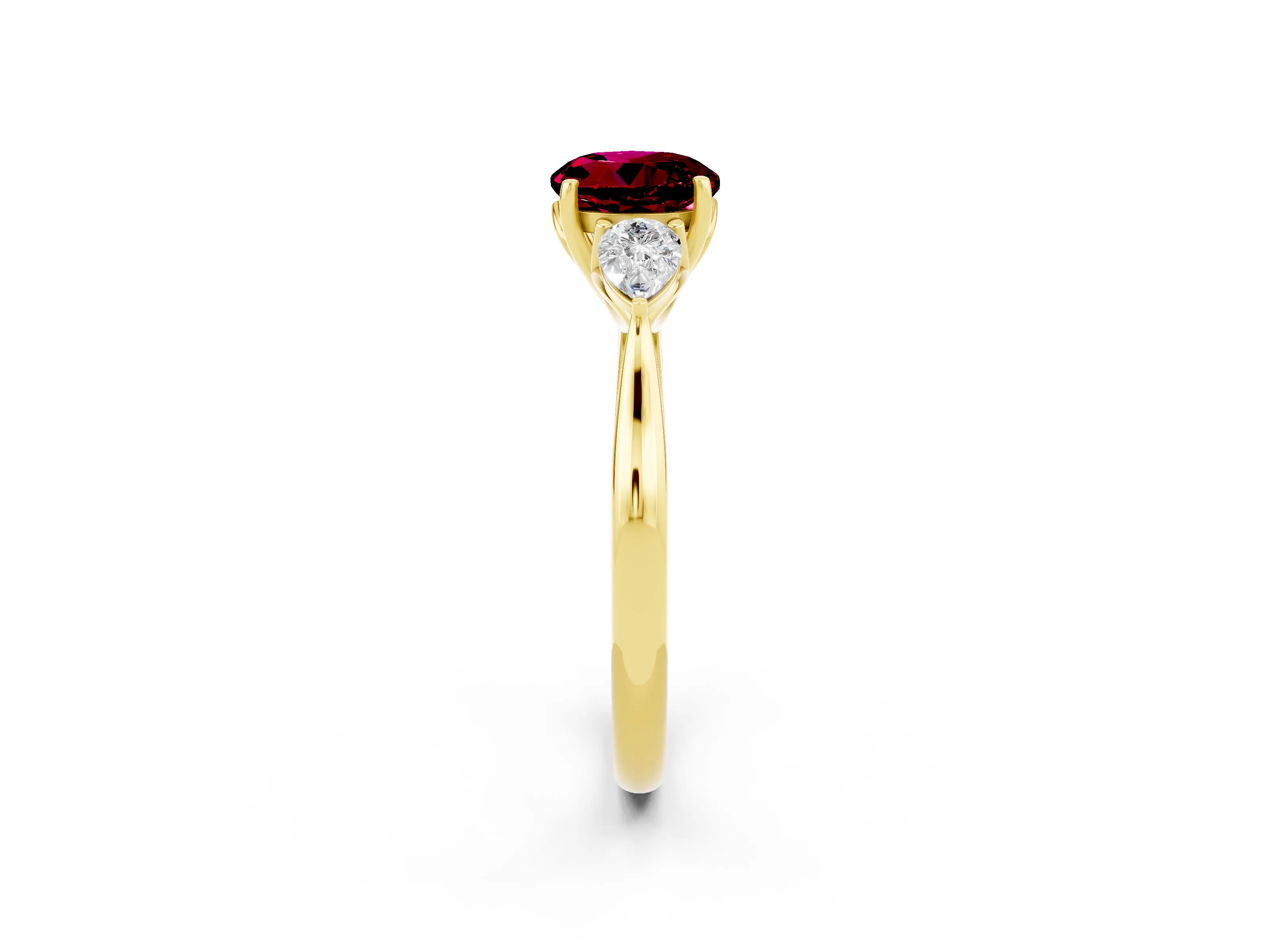 Yellow gold Three-Stone Round Cut Cut Diamond Ring with Pear Side Stones in Four-Prong Setting_2