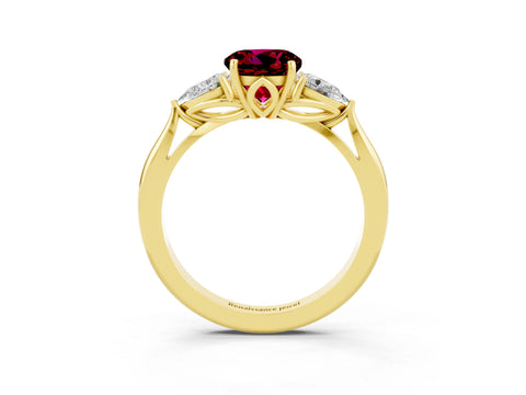 Yellow gold Three-Stone Round Cut Cut Diamond Ring with Pear Side Stones in Four-Prong Setting_3