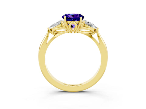 Yellow gold Three-Stone Round Cut Cut Diamond Ring with Pear Side Stones in Four-Prong Setting_3