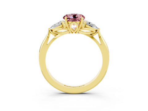 Yellow gold Three-Stone Round Cut Cut Diamond Ring with Pear Side Stones in Four-Prong Setting_3