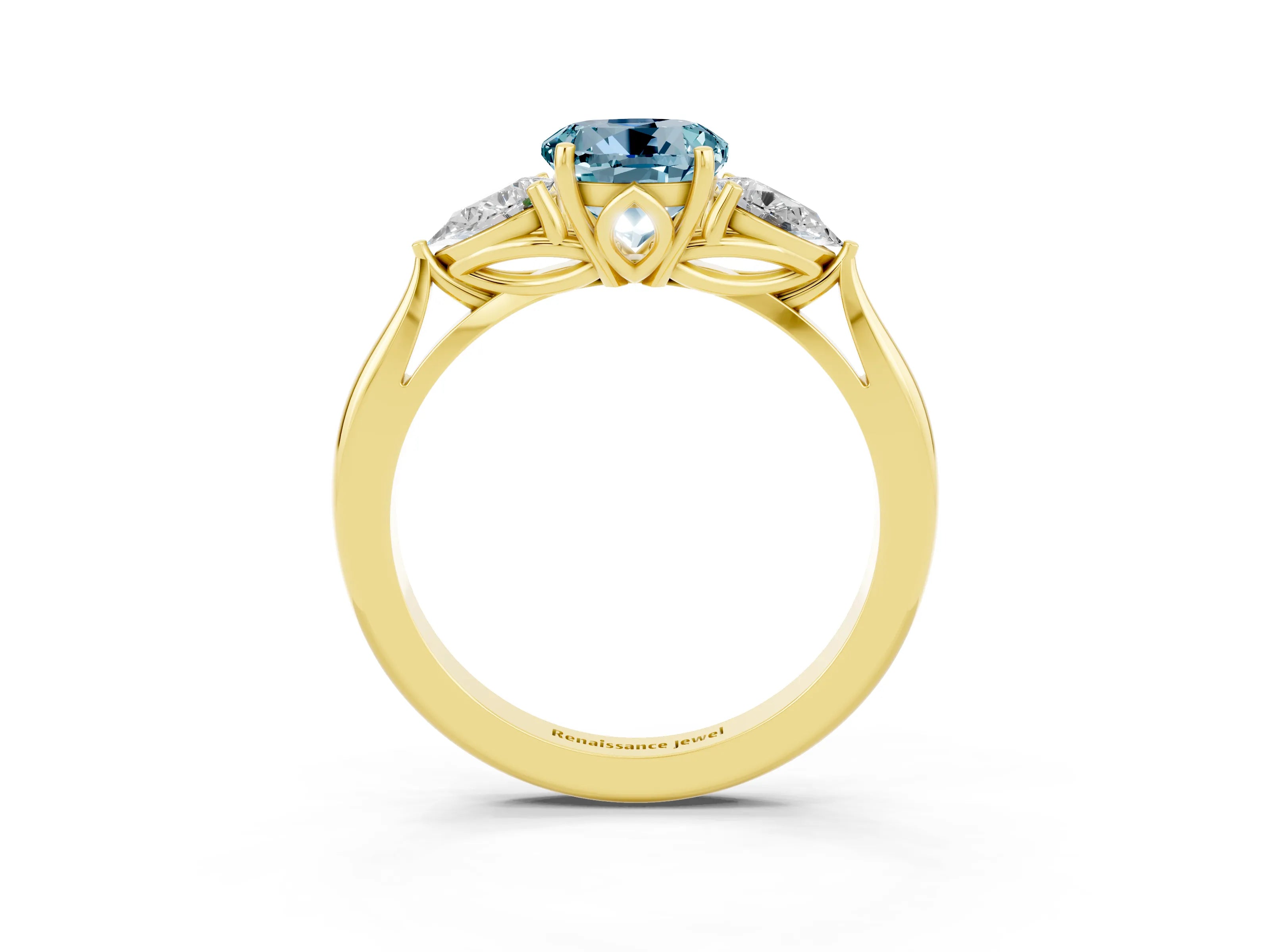 Yellow gold Three-Stone Round Cut Cut Diamond Ring with Pear Side Stones in Four-Prong Setting_3