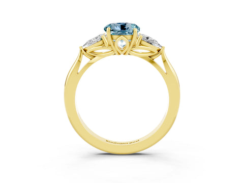 Yellow gold Three-Stone Round Cut Cut Diamond Ring with Pear Side Stones in Four-Prong Setting_3