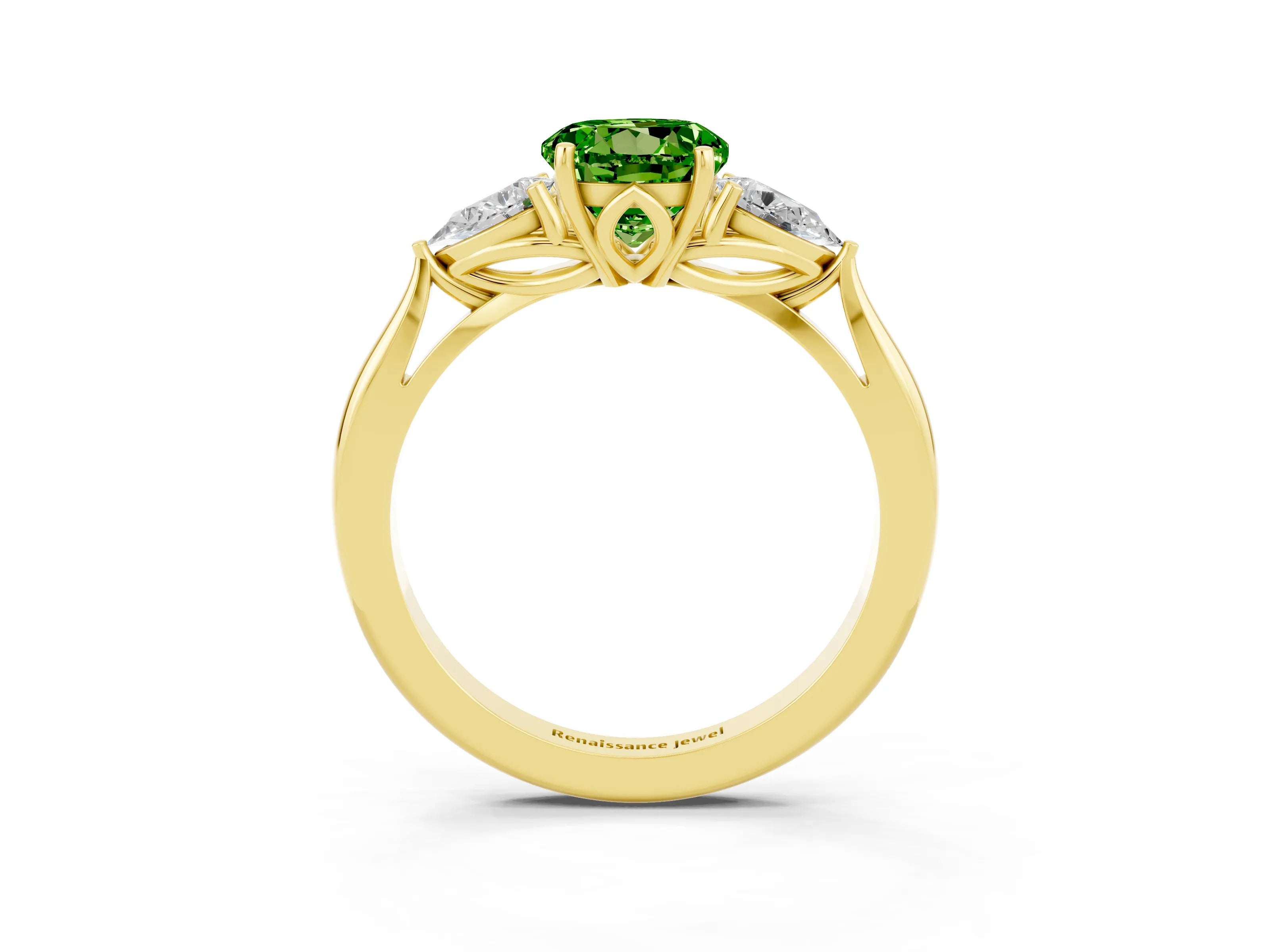 Yellow gold Three-Stone Round Cut Cut Diamond Ring with Pear Side Stones in Four-Prong Setting_3