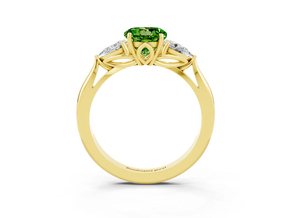 Yellow gold Three-Stone Round Cut Cut Diamond Ring with Pear Side Stones in Four-Prong Setting