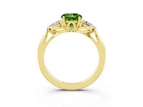 Yellow gold Three-Stone Round Cut Cut Diamond Ring with Pear Side Stones in Four-Prong Setting_3