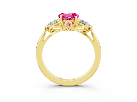 Yellow gold Three-Stone Round Cut Cut Diamond Ring with Pear Side Stones in Four-Prong Setting_3