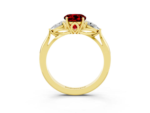 Yellow gold Three-Stone Round Cut Cut Diamond Ring with Pear Side Stones in Four-Prong Setting_3