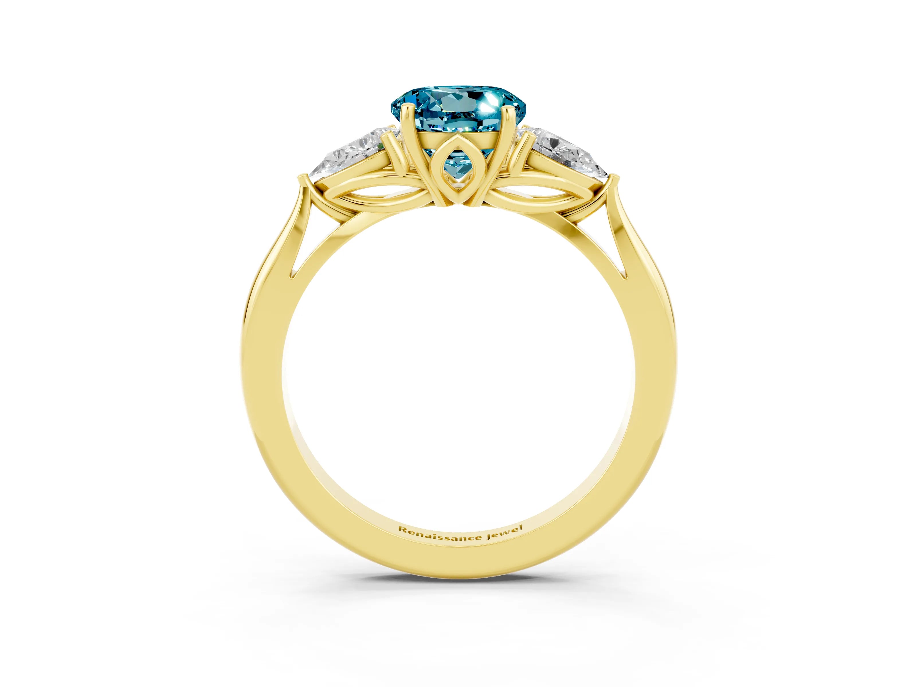 Yellow gold Three-Stone Round Cut Cut Diamond Ring with Pear Side Stones in Four-Prong Setting_3