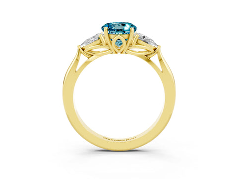 Yellow gold Three-Stone Round Cut Cut Diamond Ring with Pear Side Stones in Four-Prong Setting_3