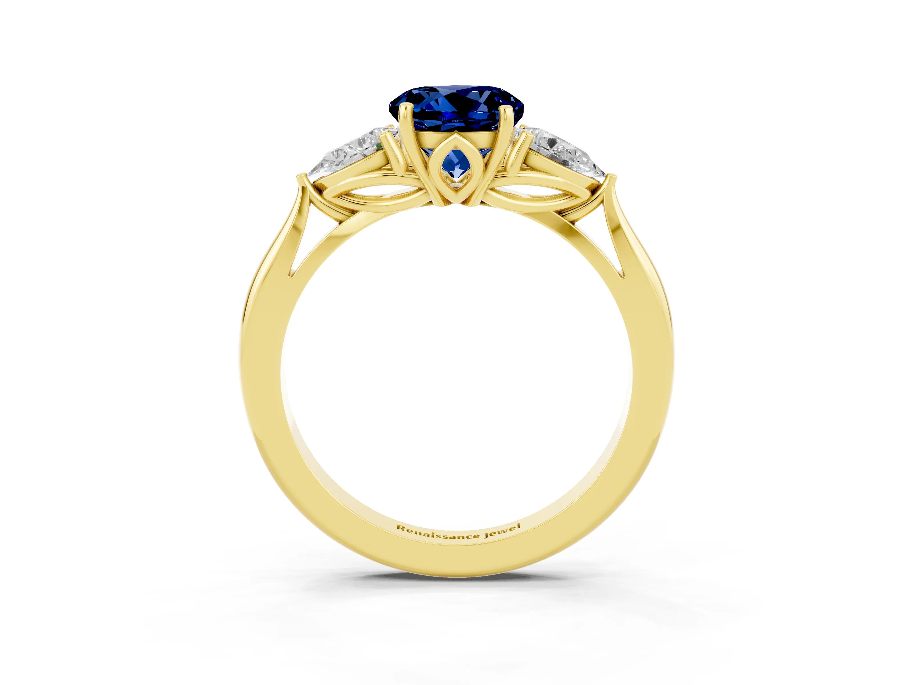 Yellow gold Three-Stone Round Cut Cut Diamond Ring with Pear Side Stones in Four-Prong Setting_3