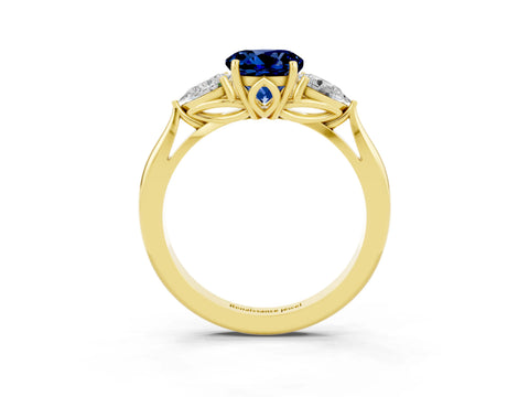 Yellow gold Three-Stone Round Cut Cut Diamond Ring with Pear Side Stones in Four-Prong Setting_3