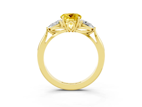 Yellow gold Three-Stone Round Cut Yellow Sapphire Ring with Pear  Side Stones in Four-Prong Setting