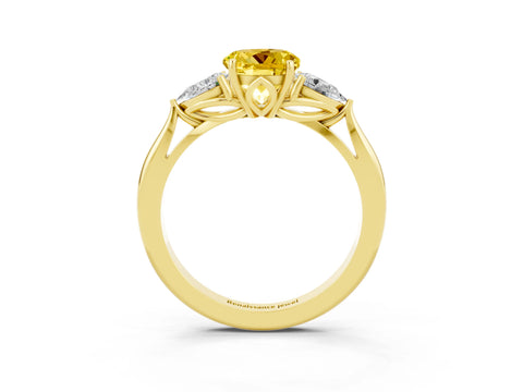 Yellow gold Three-Stone Round Cut Cut Diamond Ring with Pear Side Stones in Four-Prong Setting_3